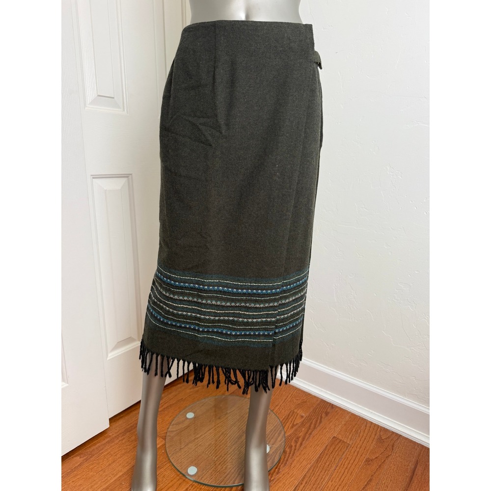 Worthington Petite 2P Wool Blend Fringe Midi‎ Skirt Boho Southwestern Gray